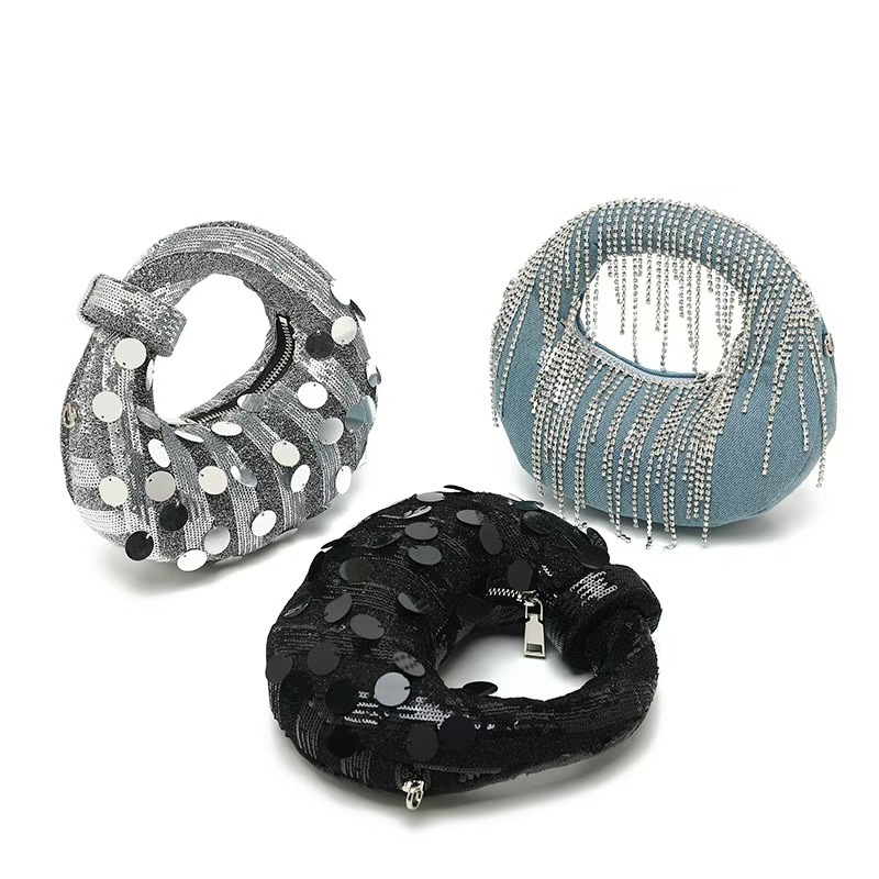 Luxury Bags Denim - Half Moon Evening Clutch Party Bags